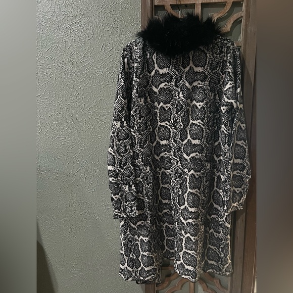 SIONI Viscose blend Fur Trim Python Print Pocketed Cardigan XL - Picture 5 of 5